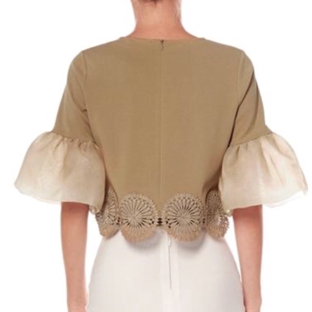 ❗️CLOSING SALE❗️Taupe Circle Lace Hemline Top - Picture 2 of 2